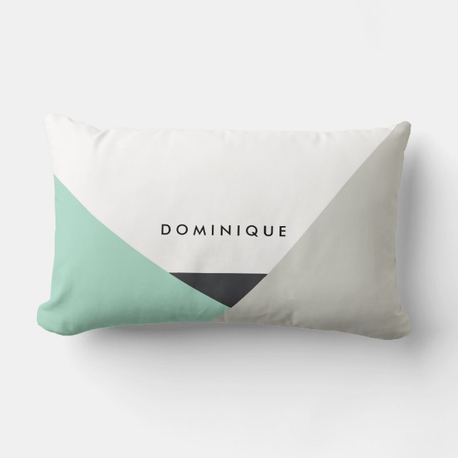Althea Mint & Grey Abstract Personalized Pillow (Front)