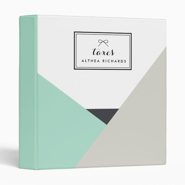 Althea Mint & Grey Abstrait Classeur personnalisé (Devant/Côté)