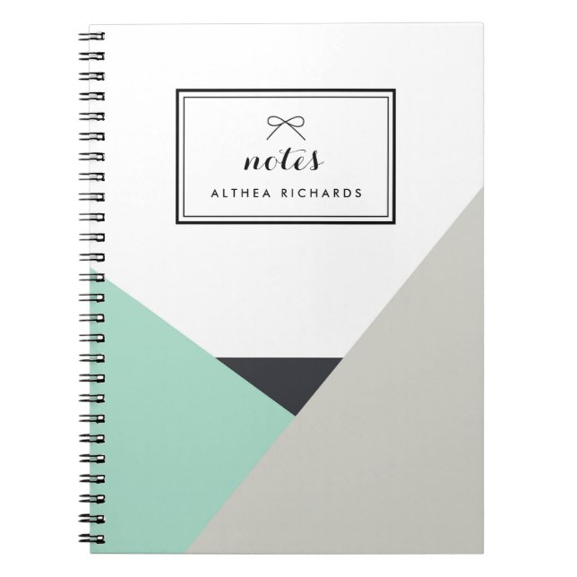 Althea Mint & Grey Personalized Notebook (Front)