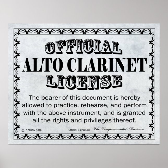 Alto Clarinet License Poster (Front)