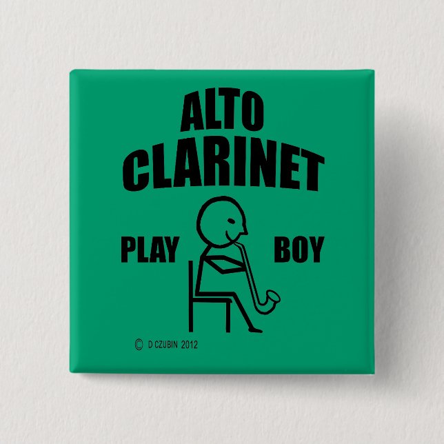 Alto Clarinet Play Boy 2 Inch Square Button (Front)