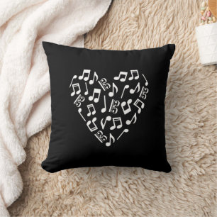 Alto Clef Viola Heart Love Music Notes Black Throw Pillow