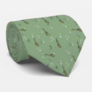 Alto Saxophone Pattern on Green Tie