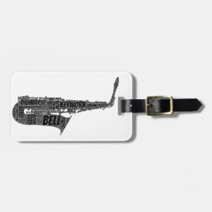 Alto Saxophone Shaped Word Art Black Text Luggage Tag