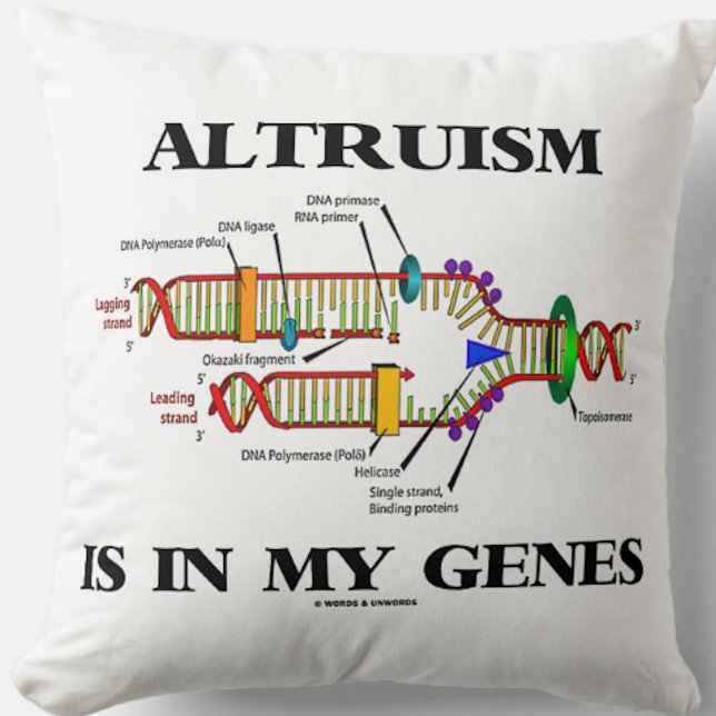 Altruism Is In My Genes DNA Replication Throw Pillow (Molecular biology attitude throw pillow for anyone who does lots of volunteer work!)