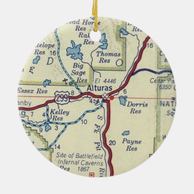 Alturas CA Vintage Map Ceramic Ornament (Back)