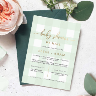 Aluminium Baby shower En vichy Vert Par Mail Foil Invitation