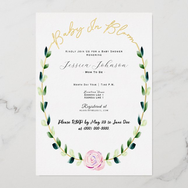 Aluminium Bébé en fleurs - Invitation pour une fête prénatal (Recto)