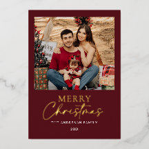 Carte de vœux de Noël photo de famille en or de Bo