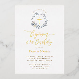 Aluminium couronne bleue Invitation de baptême en feuille d'