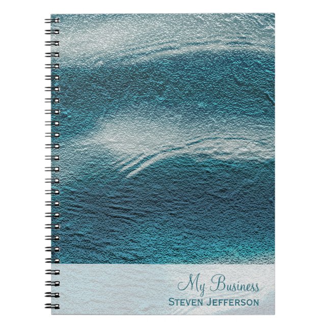 Aluminium grunge dark aqua blue and white waves notebook (Front)