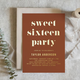 Aluminium Invitation anniversaire 16 ans Sweet 16 en typogra