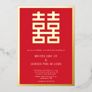 Aluminium Invitation chinoise en feuille d'or Mariage Double