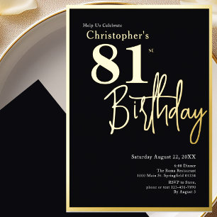 Aluminium Invitation d'anniversaire 81 ans en feuille d'or M