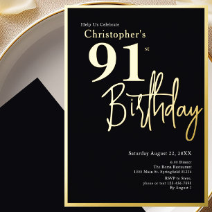 Aluminium Invitation d'anniversaire 91 ans en feuille d'or M