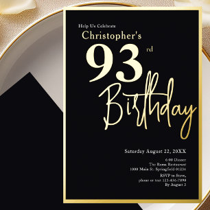 Aluminium Invitation d'anniversaire 93 ans en feuille d'or M