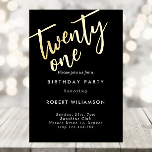 Aluminium Invitation d'anniversaire vingt et un en or