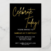 Invitation de anniversaire élégante en noir et or