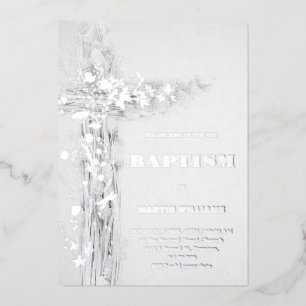 Aluminium Invitation de baptême en feuille d'argent croix sa