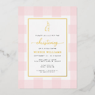 Aluminium Invitation de baptême en papier alu rose à carreau