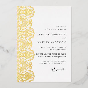 Aluminium Invitation de mariage élégante en or avec dentelle