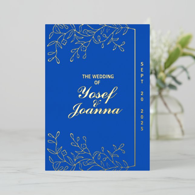 Aluminium Invitation de mariage en feuille d'or saphir (Debout devant)