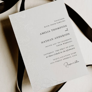 Aluminium Invitation de mariage florale argentée en papier d