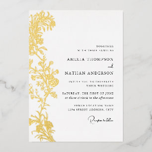 Aluminium Invitation de mariage florale en or vintage avec f