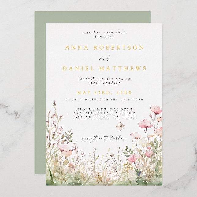 Aluminium Invitation de mariage papillon floral en feuille d (Recto/Verso)