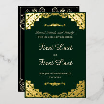 Invitation de mariage royale en feuille dorée vert