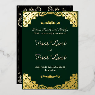 Aluminium Invitation de mariage royale en feuille dorée vert