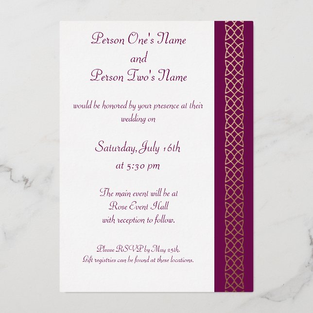 Aluminium Invitation en feuille de vin avec cœurs en tresse  (Recto)