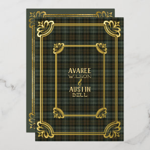 Aluminium Invitation en feuille d'or avec tartan vieilli Bla