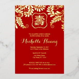 Aluminium Invitation en feuille d'or rouge pour anniversaire