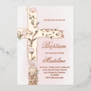 Aluminium Invitation en papier alu à motif floral pour baptê