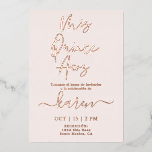 Aluminium Invitation Quinceañera en véritable feuille d'or r