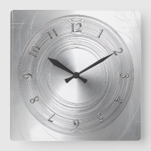 aluminium look square wall clock