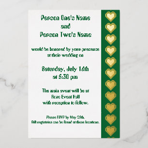 Aluminium Notre invitation en feuille verte avec des coeurs