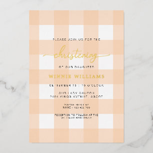 Aluminium Peach En vichy Christening Foil Invitation