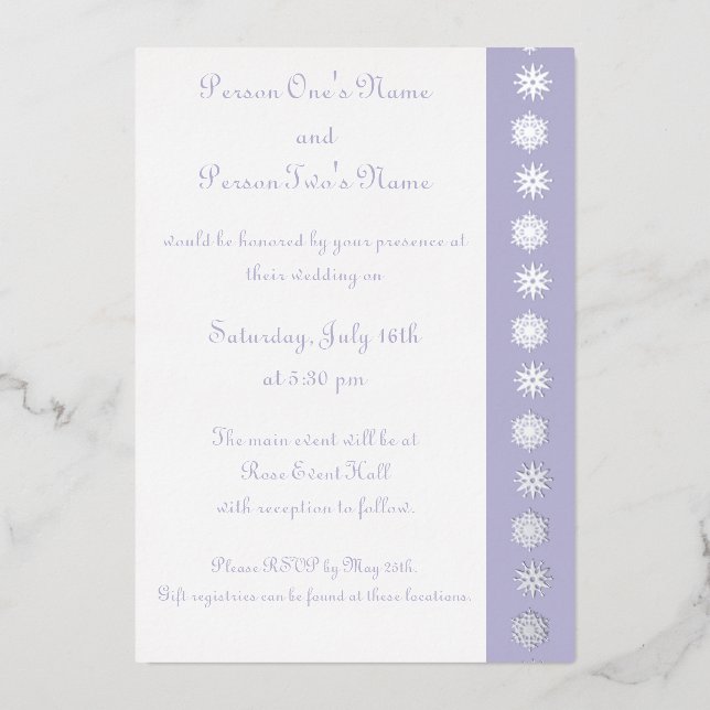 Aluminium Tourneiges d'hiver en Lavender Foil Invitation (Recto)