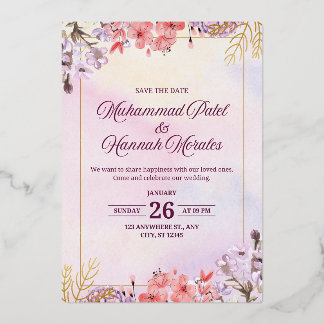 Aluminium Tout en Un Sage Vert Invitation de Mariage Florale