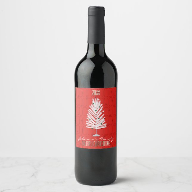 Aluminum Christmas Tree on Red Wine Label (Front)