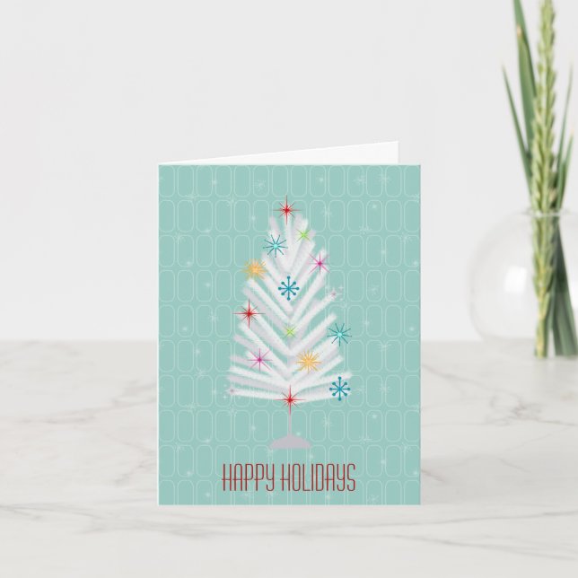 Aluminum Christmas Tree Teal Christmas Holiday Card (Front)