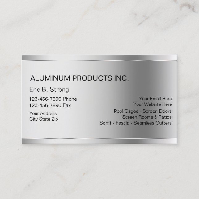 Aluminum Construction Business Cards (Front)