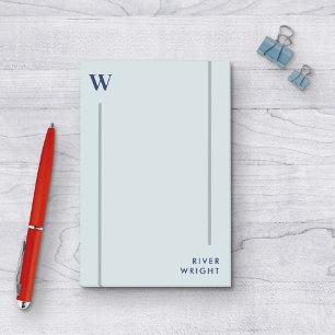 Aluminum Grey & Navy Monogram & Name Post-it Notes