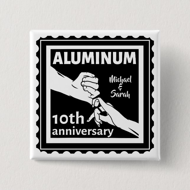 ALUMINUM traditional 10th wedding anniversary gift 2 Inch Square Button (Front)