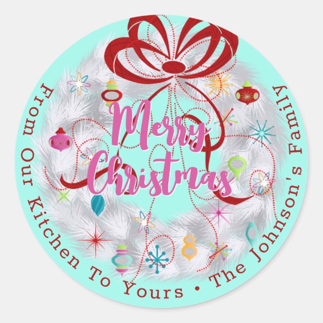 Aluminum Wreath Retro Christmas Classic Round Sticker (Front)