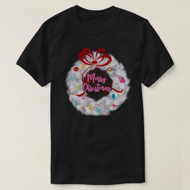 Aluminum Wreath Retro Christmas T-Shirt (Design Front)