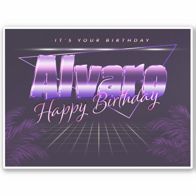 Alvaro Name First name lila retro Sticker Birthday (Front)