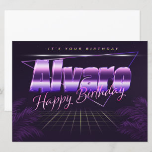 Alvaro Nom Prénom lila retro Carte Anniversaire
